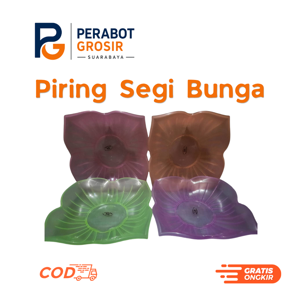Piring Plastik segi bunga - [1 Dus Isi 32 Lusin]