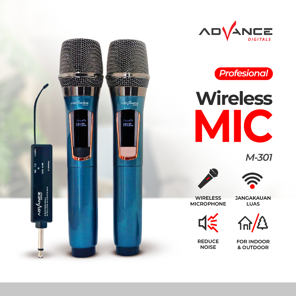 Advance MIC 301 Double Mikrofon Wireless Bisa di Charger / Cas Ulang Garansi 1 Tahun