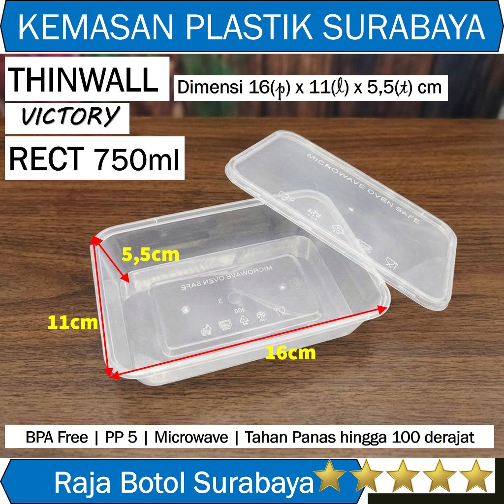 Min 10pcs RECT 750ml Thinwall 750 ml rect750 Rectangle Victory Persegi rect750ml tempat makan plasti