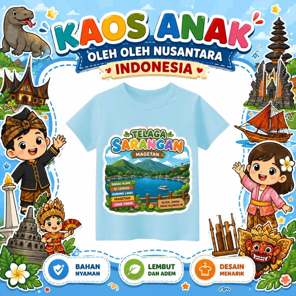 kaos anak lengan pendek kaos oleh oleh souvenir motif telaga sarangan magetan