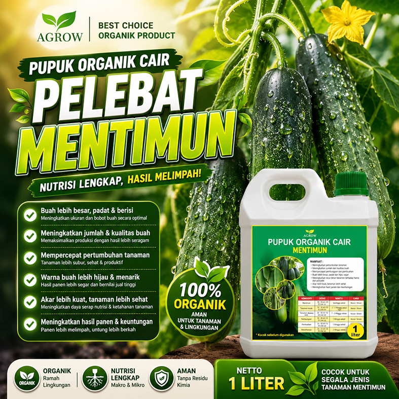 Pupuk Organik Booster Mentimun 1L – Menyuburkan Tanaman, Buah Lebat & Berkualitas – Mentimun Hijau, 
