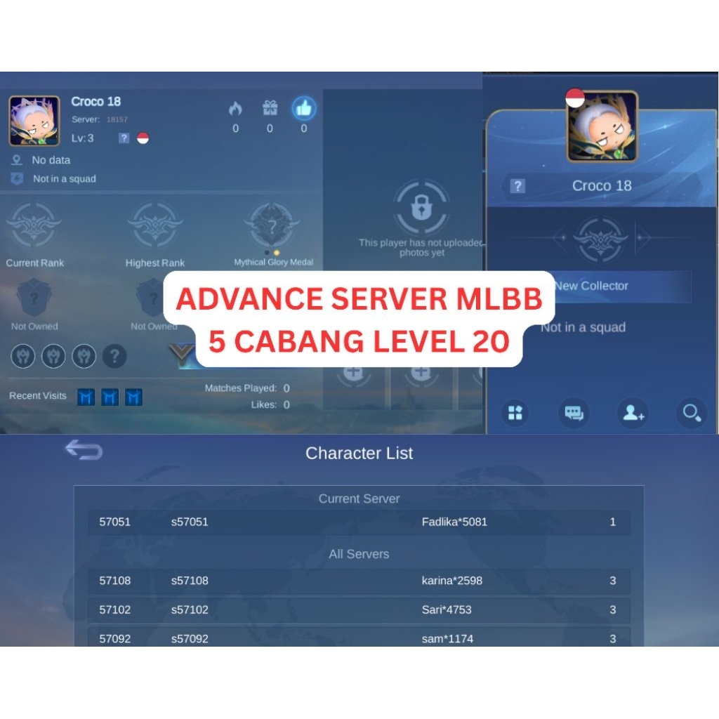 ADVANCE SERVER MLBB LEVEL 20 DAPAT 5 AKUN TERMURAH