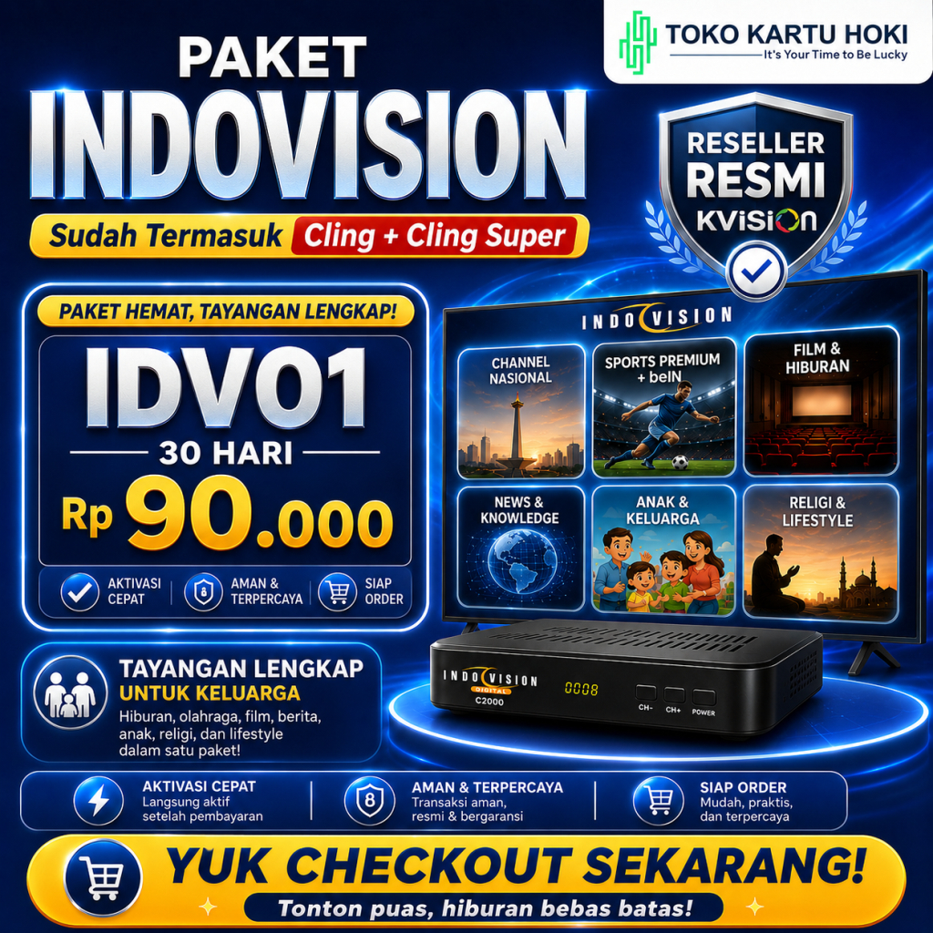 Paket Indovision K-Vision 30 Hari | 1 Bulan TV Premium Lengkap | Cling + Cling Super + beIN Sports |