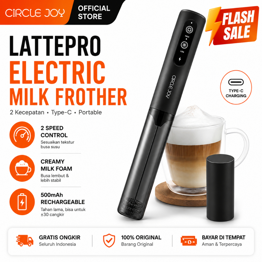 CIRCLE JOY LattePro Milk Frother Elektrik Rechargeable 2 Kecepatan Type C Pembuat Busa Susu Kopi