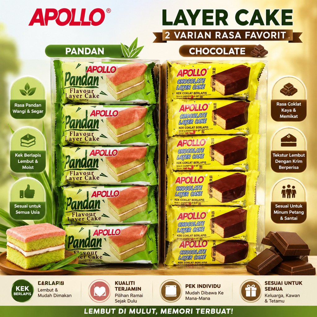Apollo Cake / Apollo Pandan 18gr - Apollo Layer Cake Malaysia