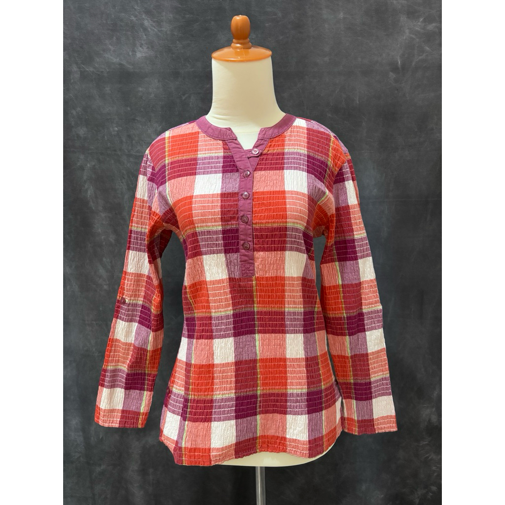 Corniche Blouse Kotak-Kotak Wanita Preloved – Lengan Panjang Motif Plaid