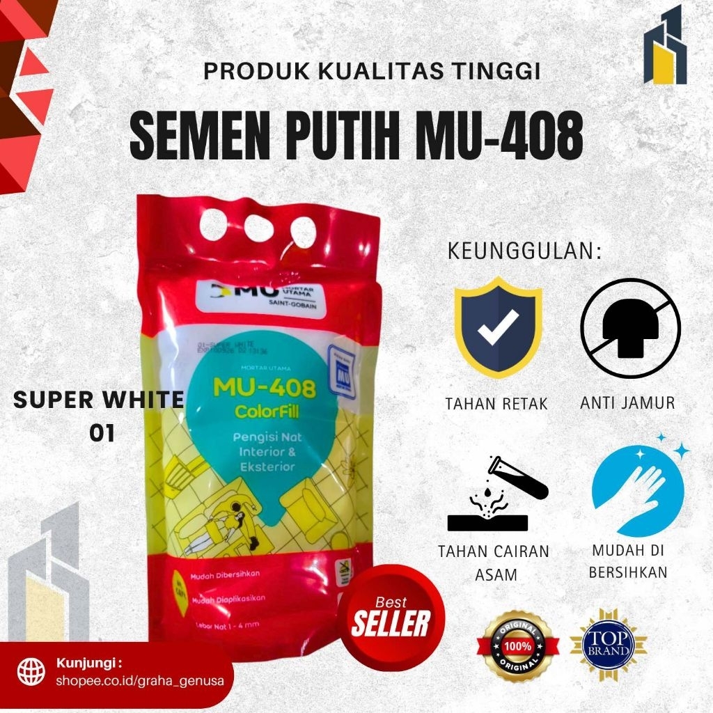 Semen Nat Keramik/Granit MU408C 1Kg, Super White Original (Mu 408)