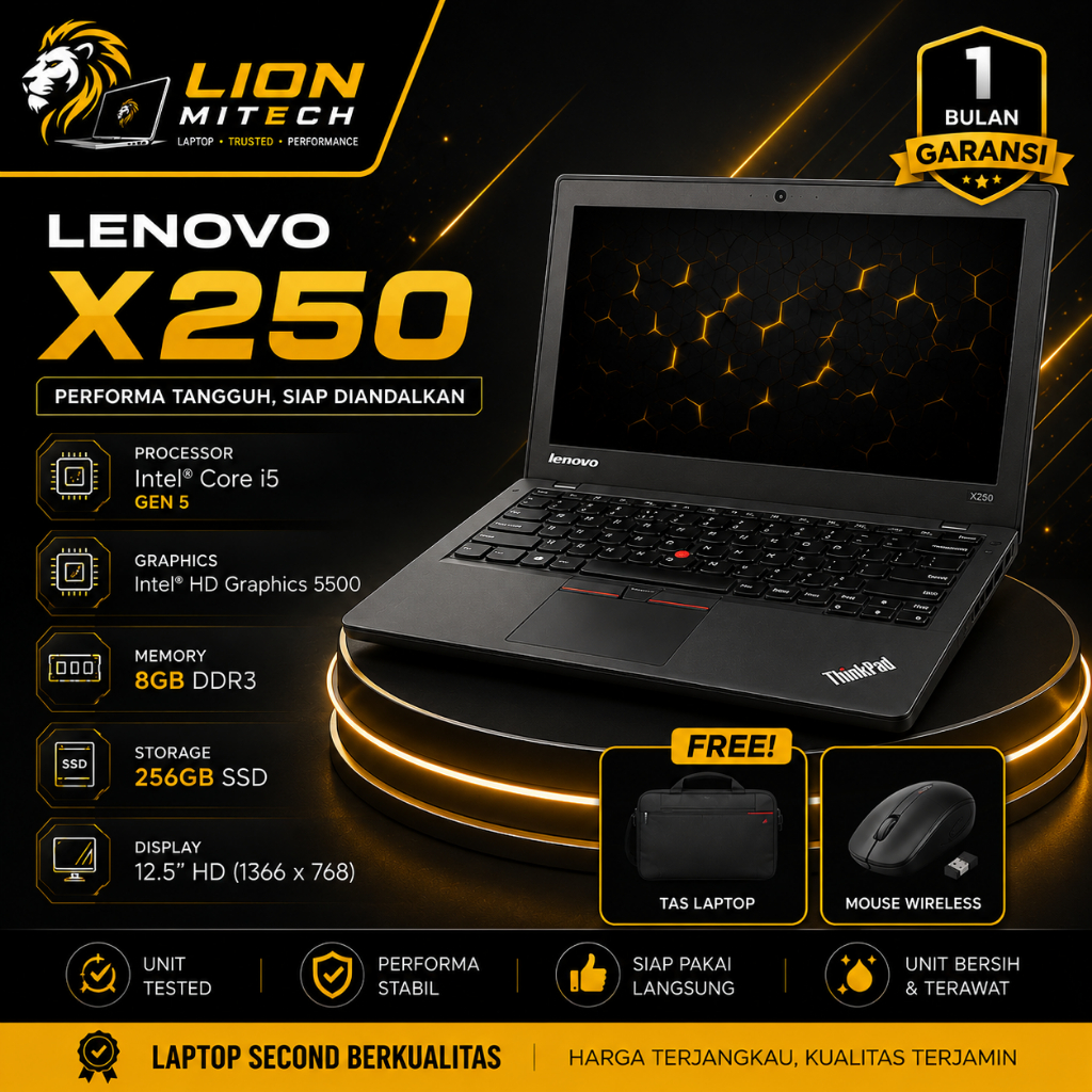 Laptop Murah Lenovo Thinkpad core i5 X240/ X250 Ram 8 gb SSD 256 gb/ Murah/ Mulus/ Second/ Bergarans