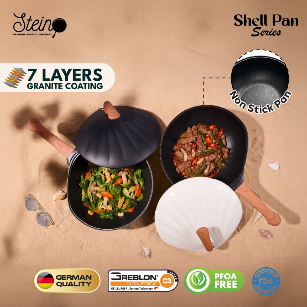 Stein Shell Wok Pan 30cm - Wajan Penggorengan Anti Lengket Lapisan Granit
