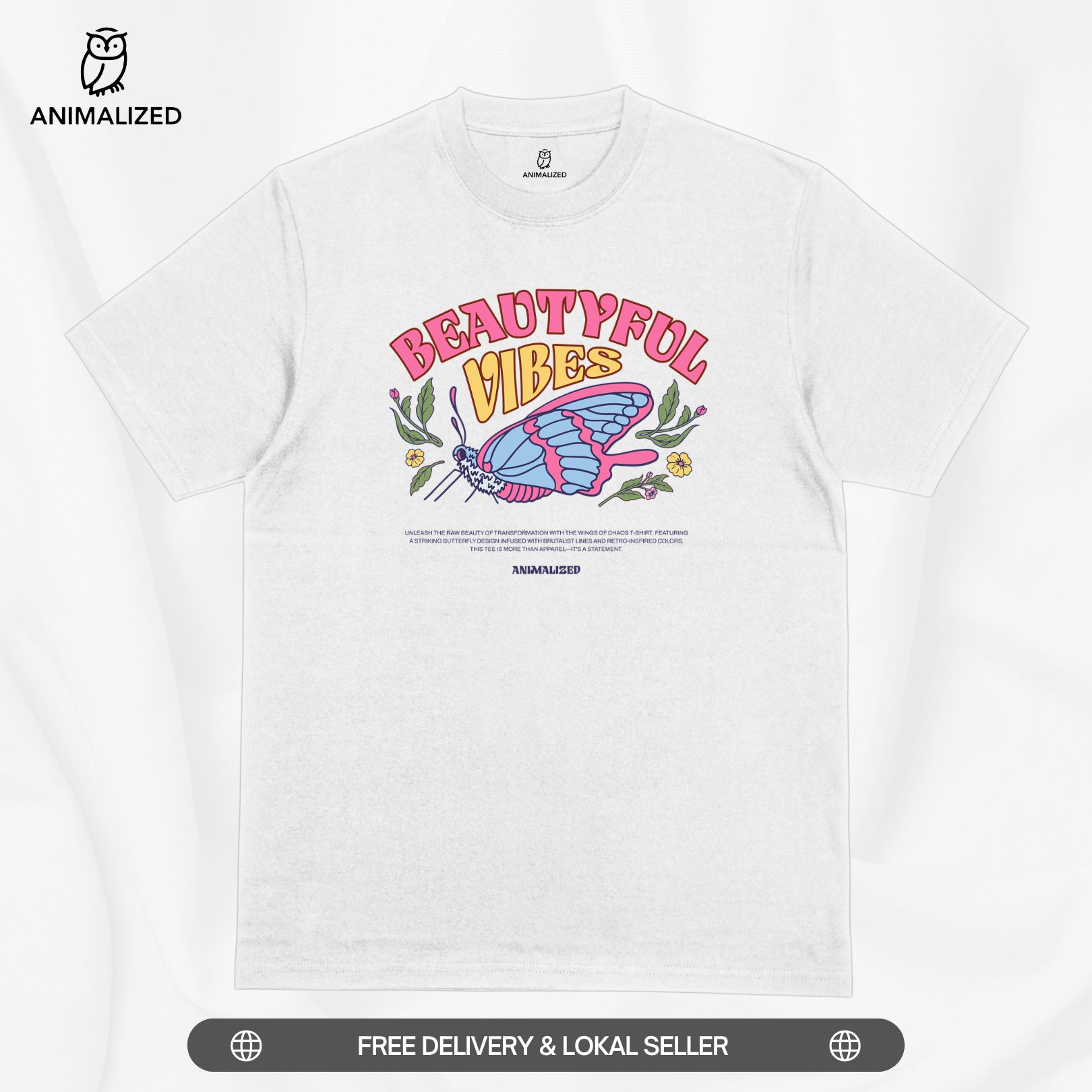 Animalized Kaos Pria Baju Kupu Kupu Butterfly Beatyful Vibes