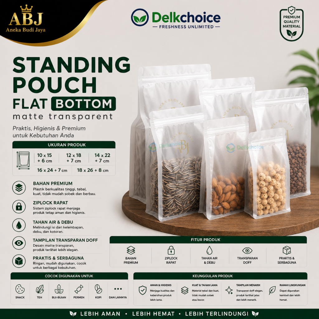 Standing Pouch Flat Bottom Matte Doff / Plastik Kemasan Snack Satuan