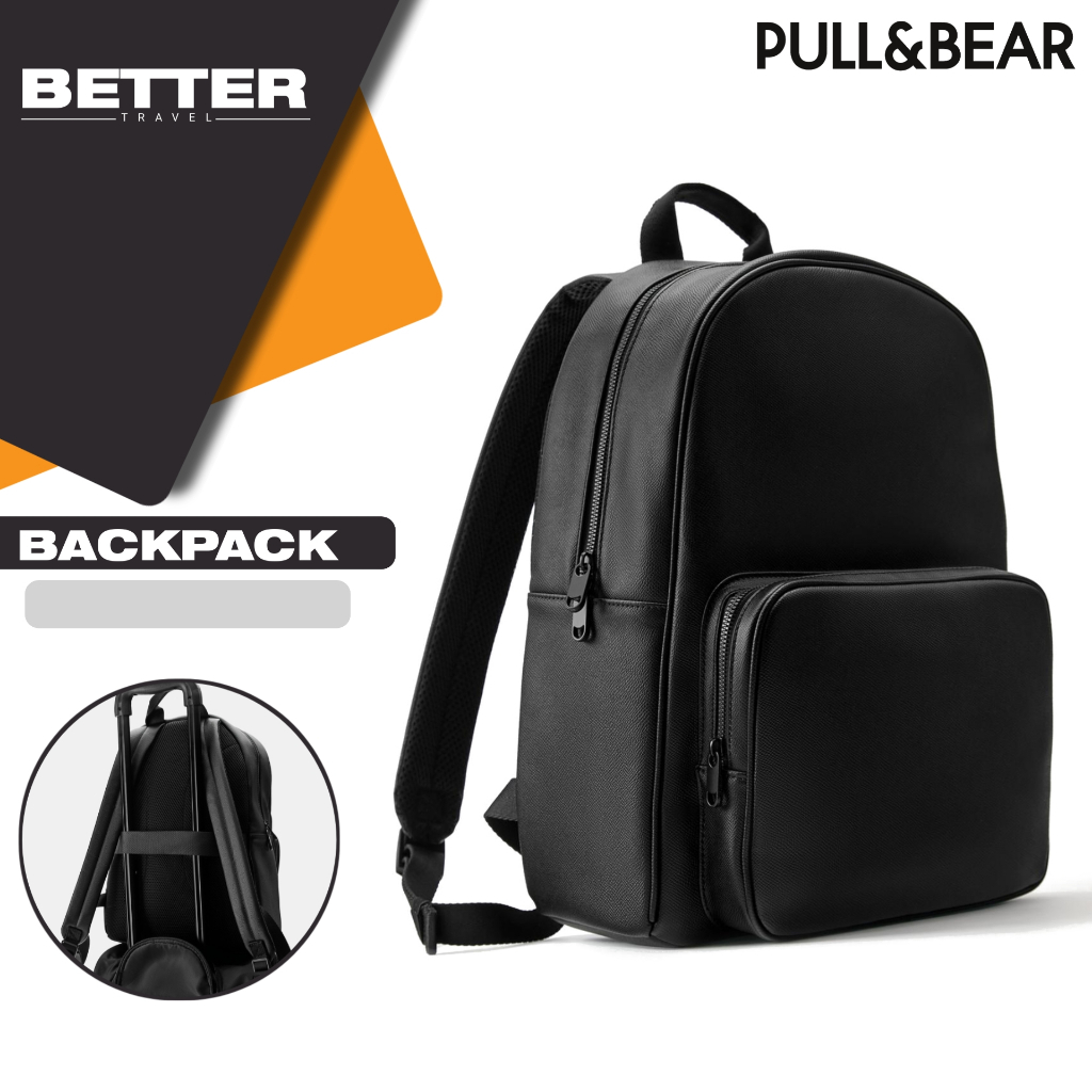 Tas ransel pria PULL AND BEAR backpack kasual formal kantor kuliah sekolah daily hitam