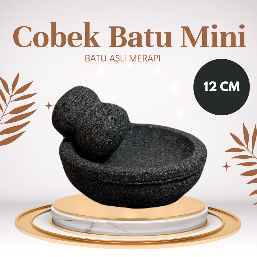 Cobek Mini Batu Asli Merapi 12cm + Ulekan model bulat