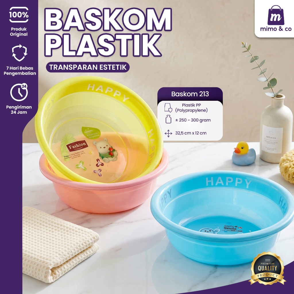 Mimo&Co Baskom Ember Plastik Anti Pecah Warna Transparant Wadah Air Bulat Serbaguna Multifungsi 213