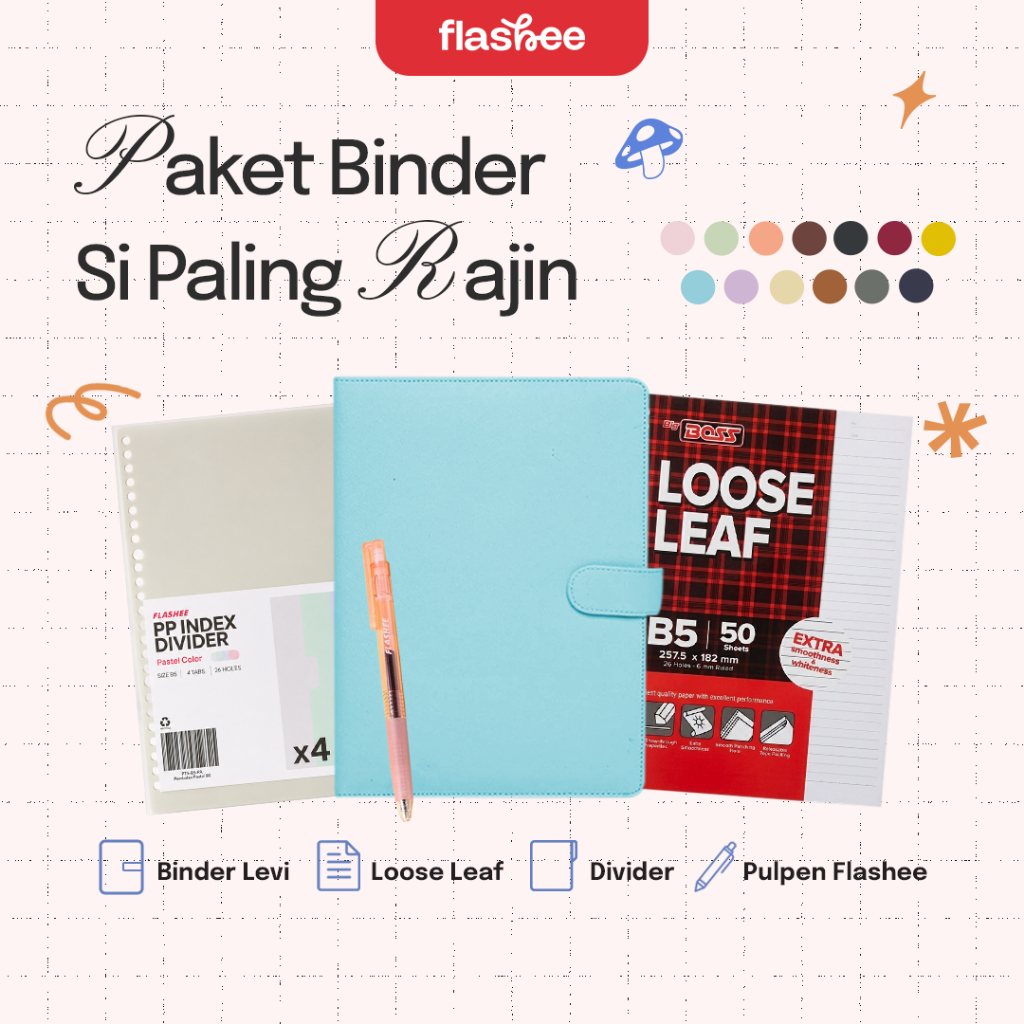 Flashee Paket Binder B5 Ring 26 Set 4in1 Sudah Termasuk Kertas Untuk Sekolah Dan Kuliah