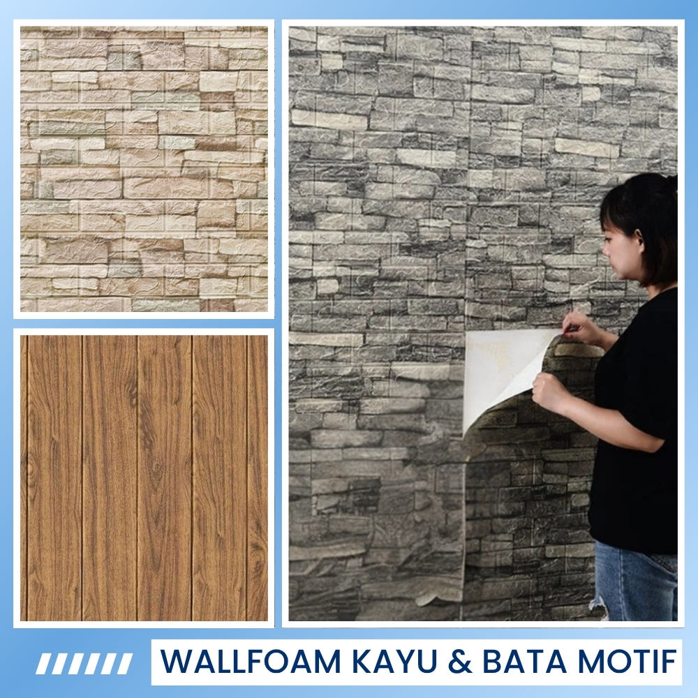 WallFoam Foam Dinding Motif Kayu Wall Foam Motif Bata Oren Cream WallSticker Dinding Estetik