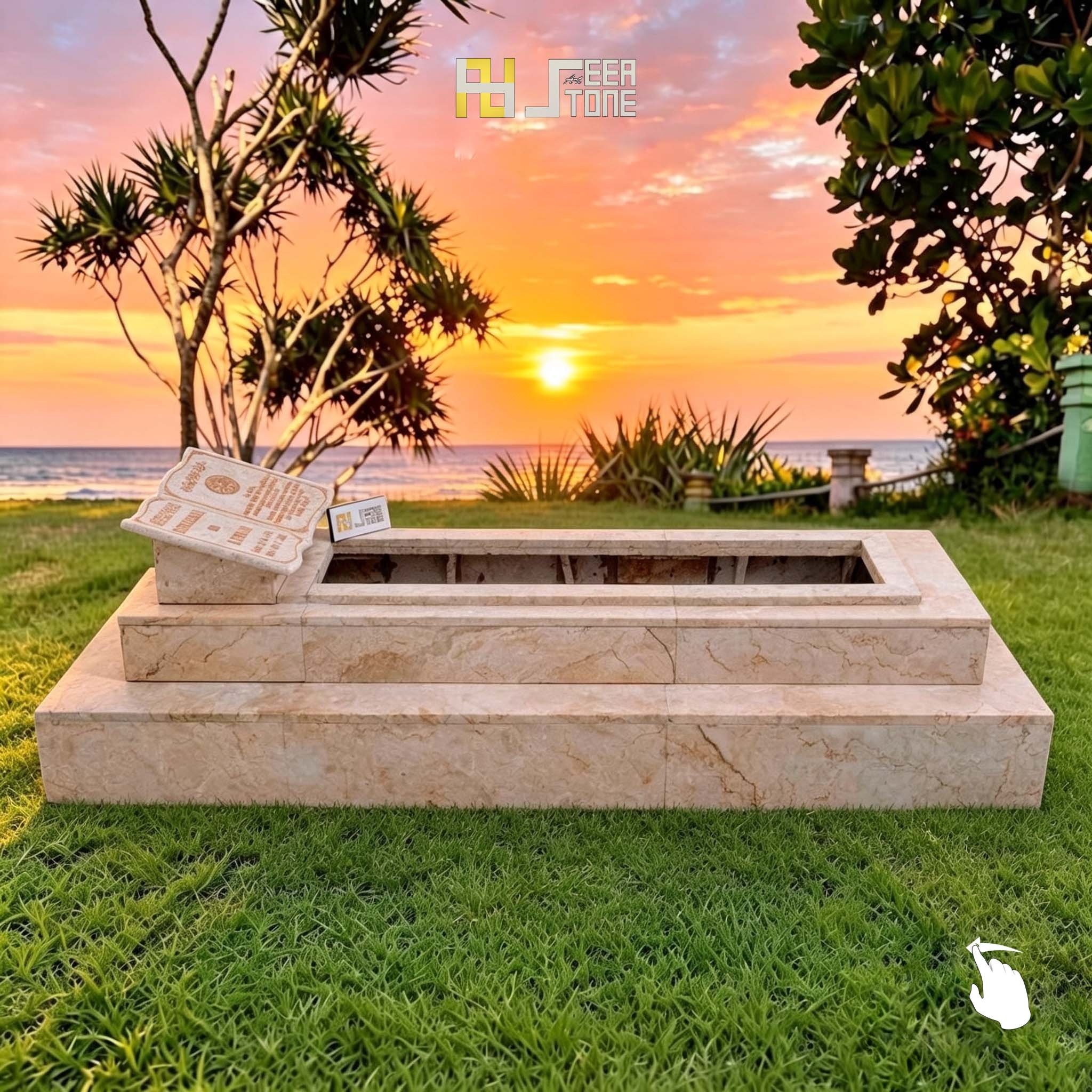 SEEA - BATU NISAN PINGGIRAN BODY MAKAM KIJING - MINIMALIST BOLONG TENGAH FULL MARMER ALAM