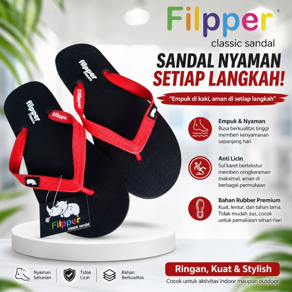 SANDAL JEPIT MERAH PRIA DAN WANITA FIPPER FLIPPER FILPER CLASSIC
