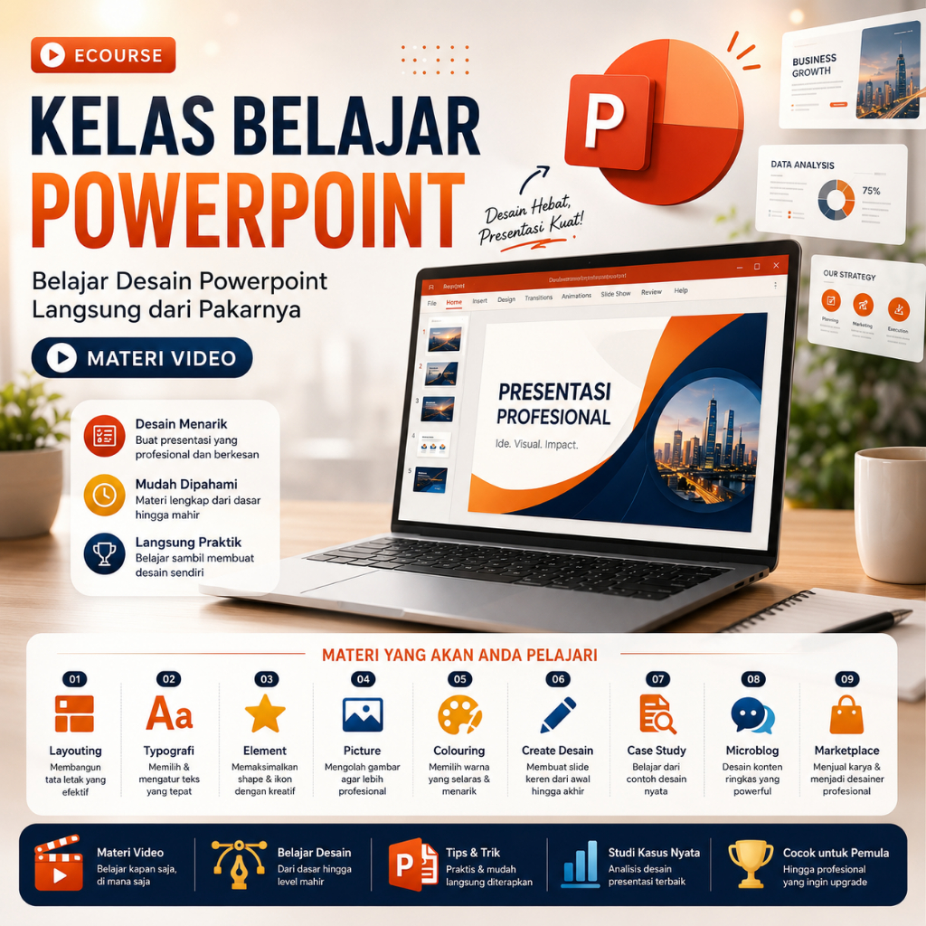 KELAS BELAJAR POWERPOINT - Belajar Desain Powerpoint Langsung dari Pakarnya - Materi Video