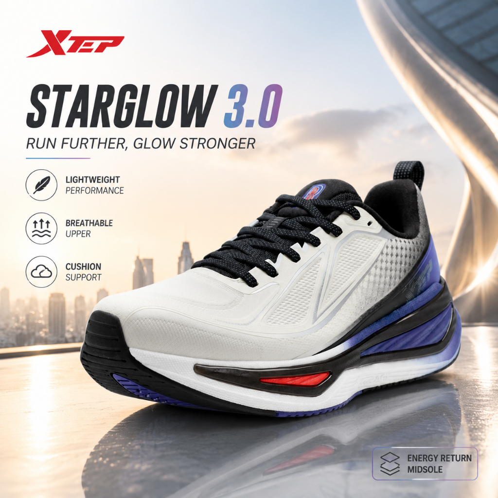 XTEP StarGlow 3.0 Sepatu Running Pria Original Lightweight Breathable Cushion Running Shoes Sport Sn