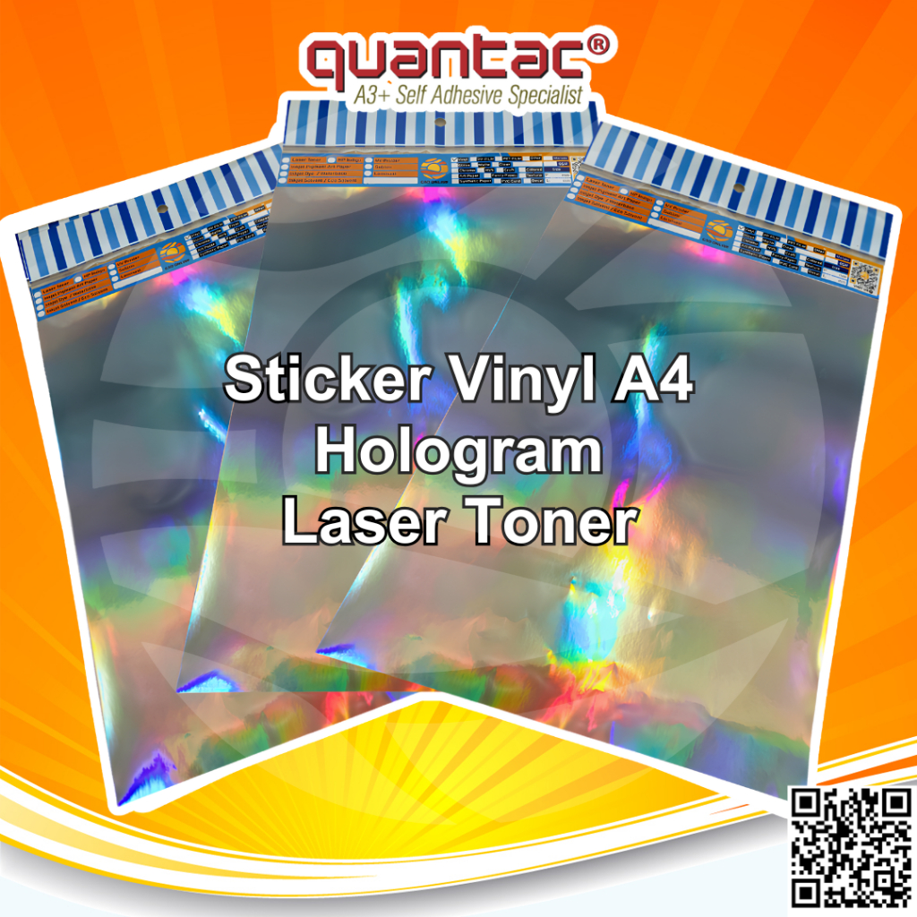 Quantac Sticker Vinyl Hologram Digital Print Laser Toner Stiker Silver Rainbow Pelangi Stiker Label 
