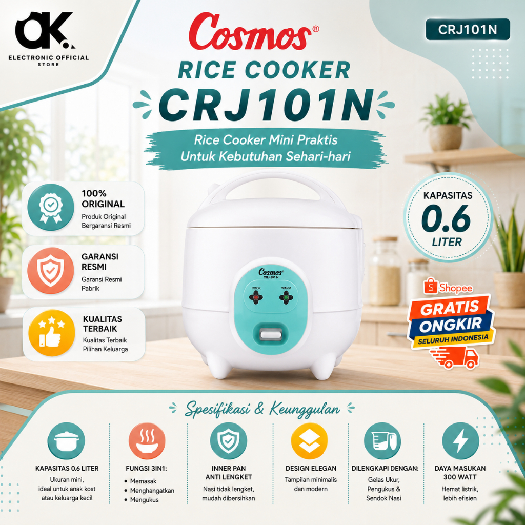 COSMOS RICE COOKER CRJ101N/ RICE COOKER 0,6L/MURAH/RICE COOKER MINI/100% Cosmos Garansi/ Original