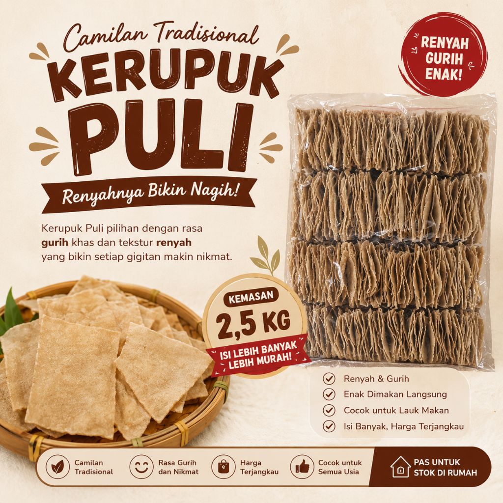 (kemasan 2.5kg) Kerupuk Puli Kerupuk Nasi Kerupuk Beras Gendar Magetan Rasa Bawang
