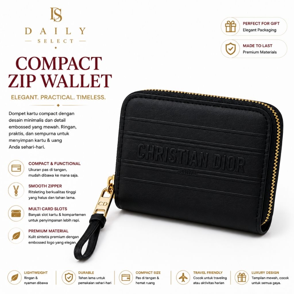 Compact Zip Wallet VIP GIFT Dompet Kartu Mini Zipper dengan Wrist Strap