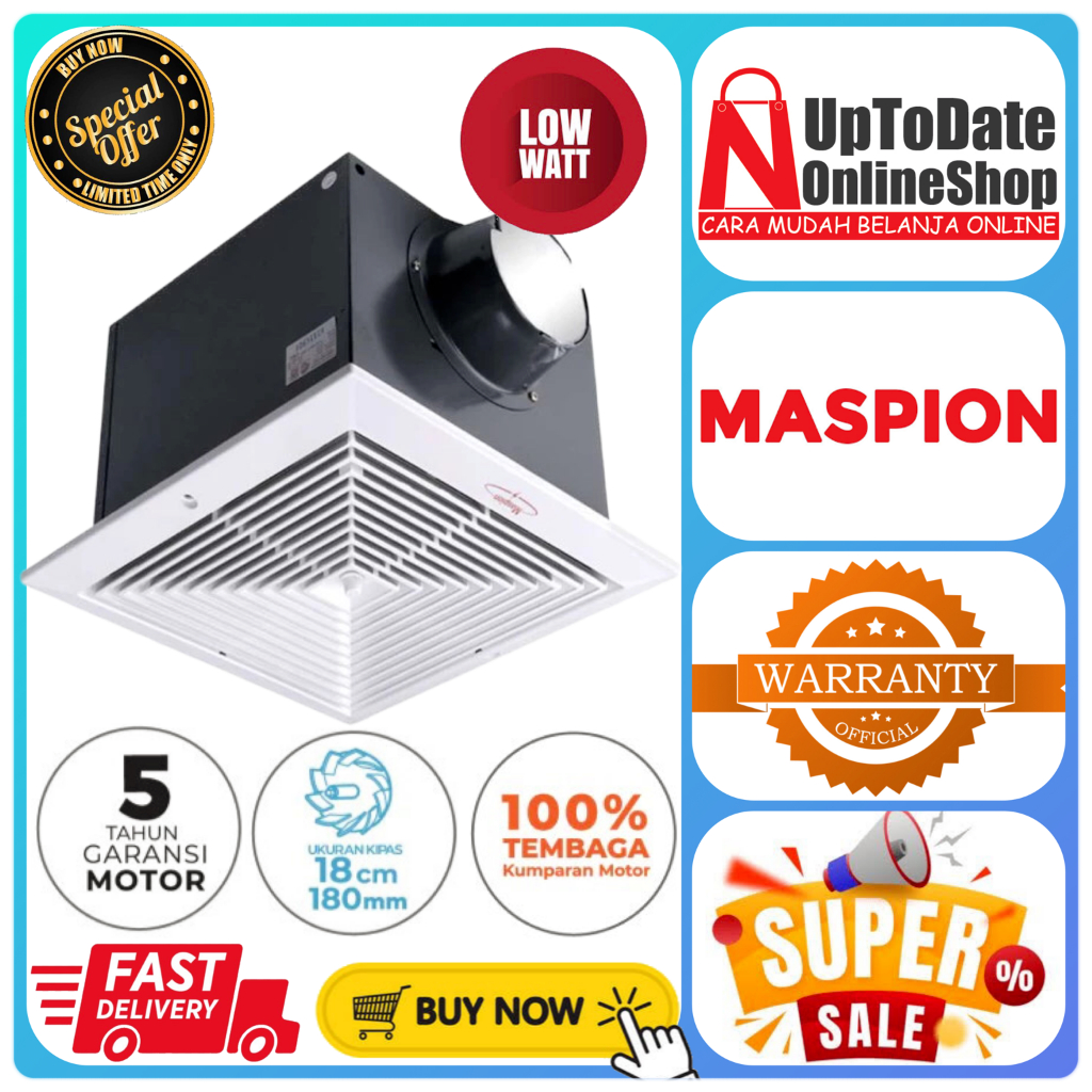 EXHAUST FAN MASPION MV18EX MV-18EX MV 8EX EKSOS PLAFON 8 INCH STRONG FAN LOW WATT MASPION EKSOS