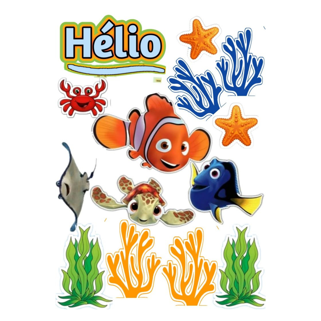 Topper Tema Finding Nemo / Hiasan Cake Tema Finding Nemo Custom Nama / Topper Murah Ekonomis / Cake 