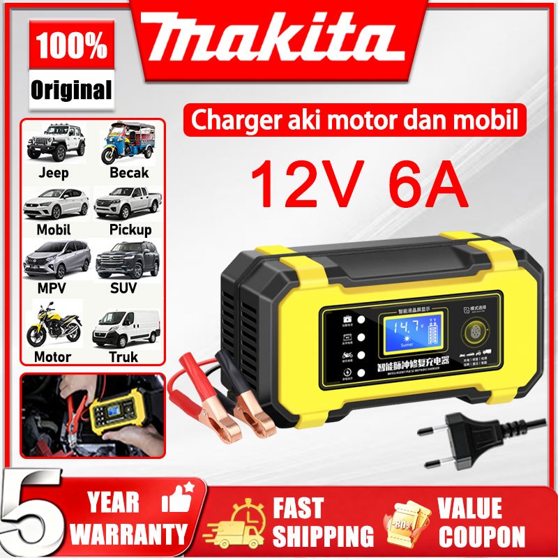 Charger Aki 12V 6A Pengisian Otomatis Tombol Sentuh Mudah Dipakai Anti Overcharge Garansi 5 Tahun