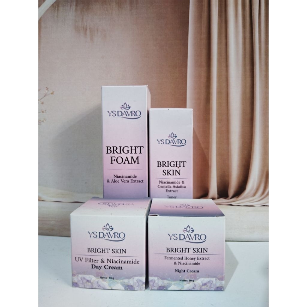 YS DAVRO PAKET WAJAH BRIGHT SERIES 4 IN 1 MENCERAHKAN WAJAH KULIT GLOWING ANTI KUSAM SKINCARE BPOM