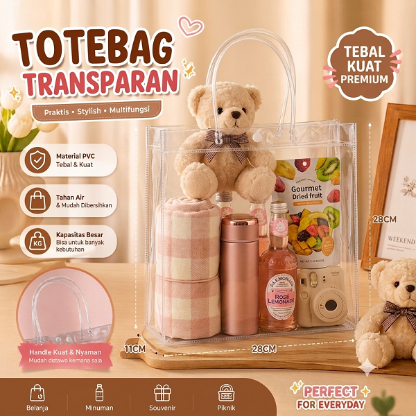 Disco TOTEBAG/GOODIE BAG ULTAH TAS MIKA PVC TRANSPARANT TAS HAMPERS ULTAH TAS SOUVENIR MIKA PVC TRAN