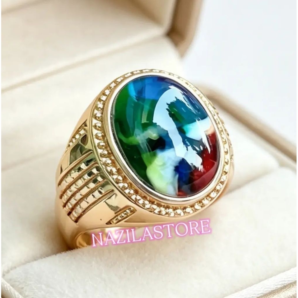 CINCIN BATU AKIK PANCAWARNA EDONG SUPER