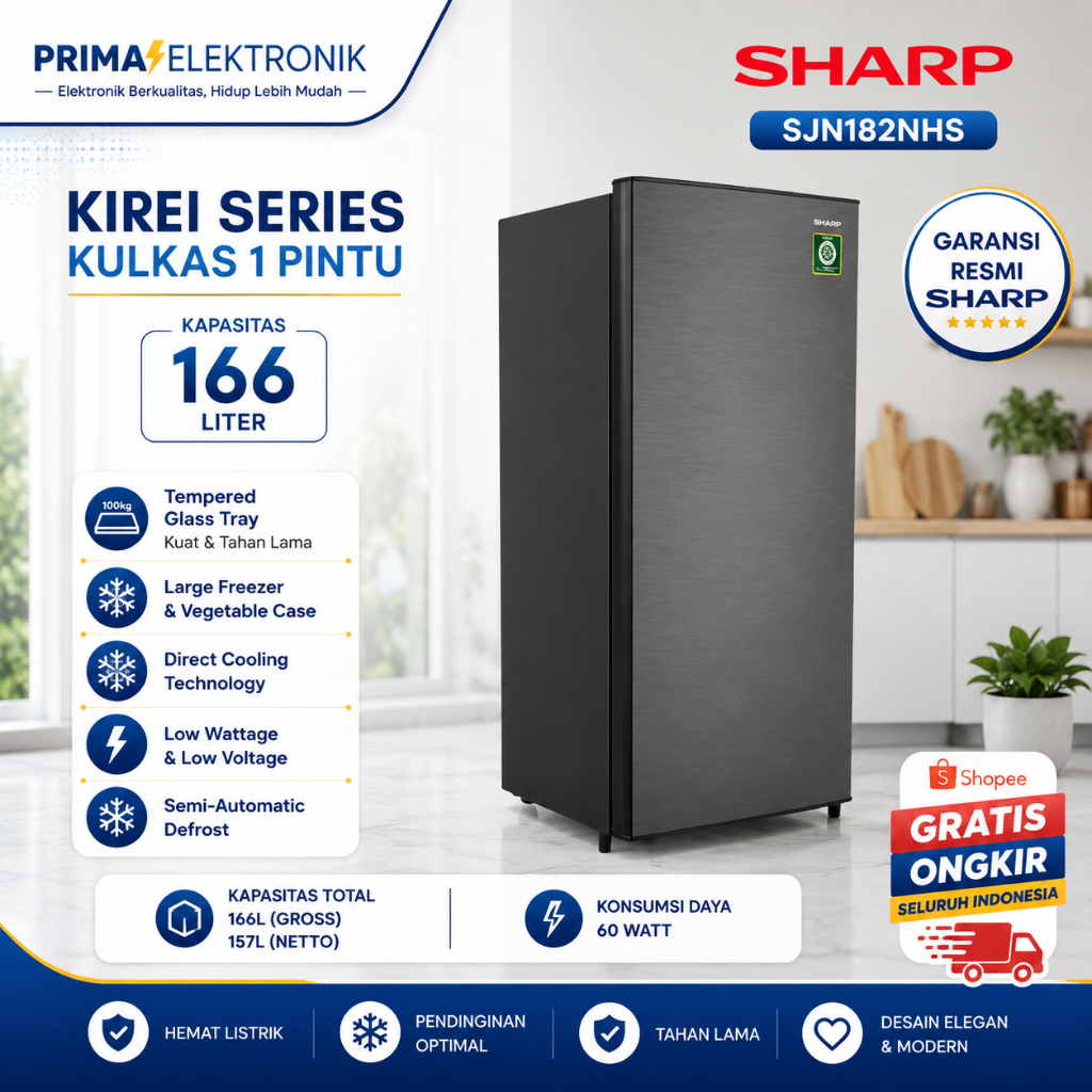 Sharp Kulkas 1 pintu SJN182NHS - Kulkas sharp SJN 182NHS/SJN183 ORIGINAL BERGARANSI RESMI