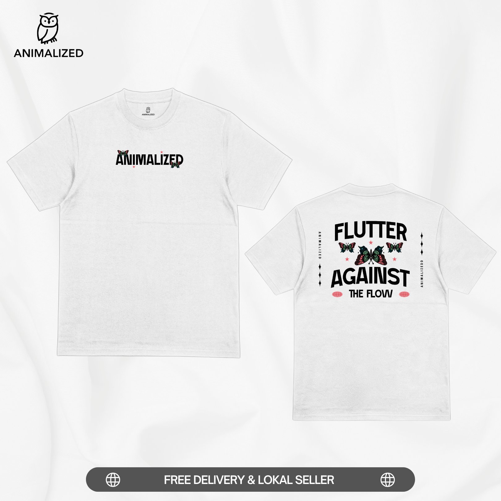 Animalized Kaos Pria Baju Kupu Kupu Butterfly Flutter Against