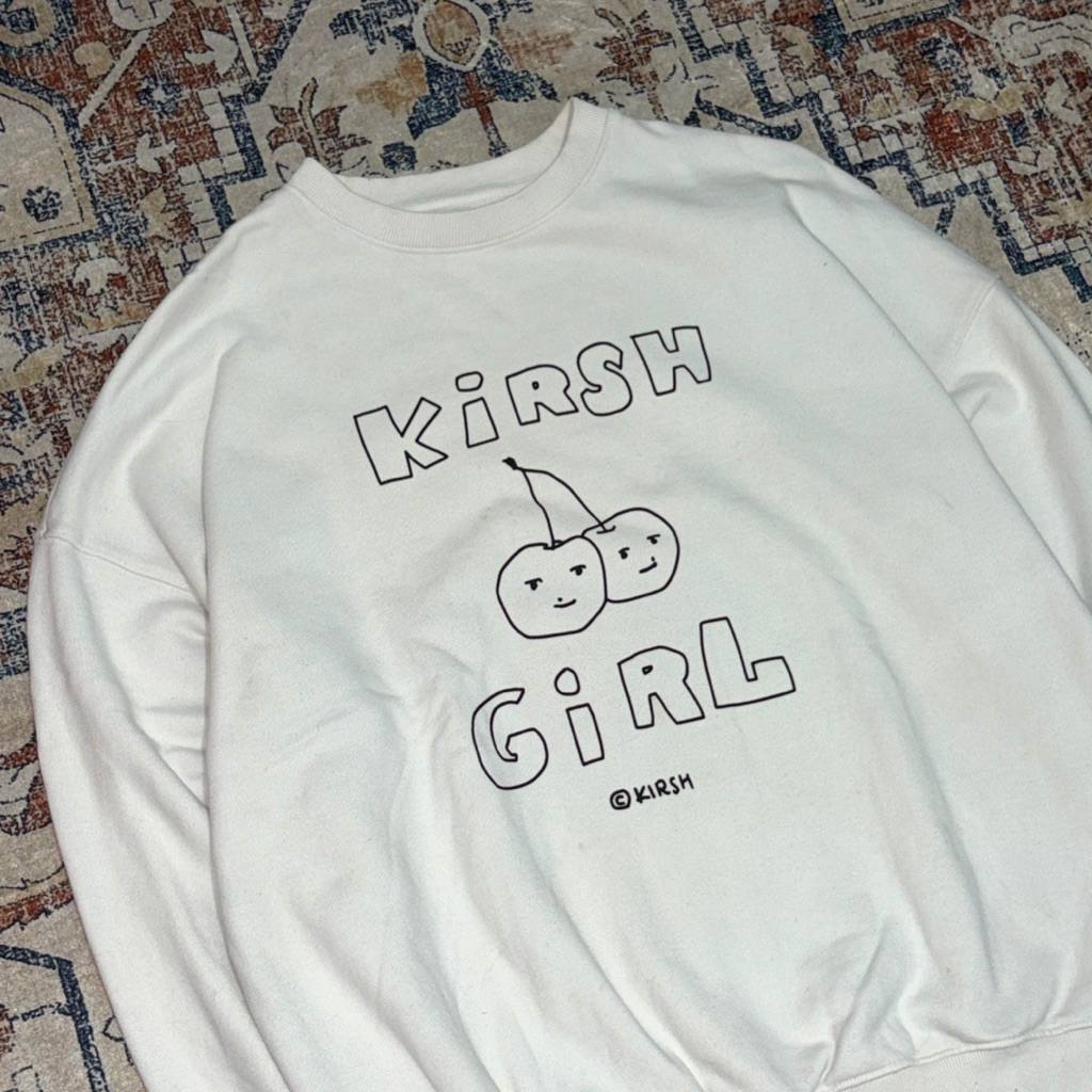 Kirsh Girl White Crewneck | Sweater, Vintage, Cherry