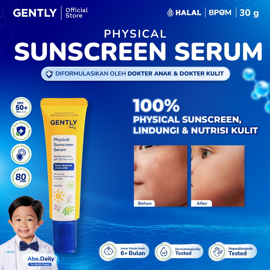 GENTLY Baby Physical Sunscreen Serum Multiprotection 30g | SPF 50 PA++++ | Sunscreen Serum Anak Bayi