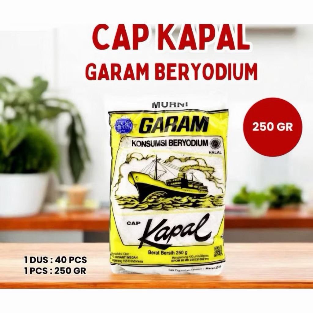 Garam Beryodium Cap Kapal 250g - Garam Dapur Beryodium Praktis untuk Memasak