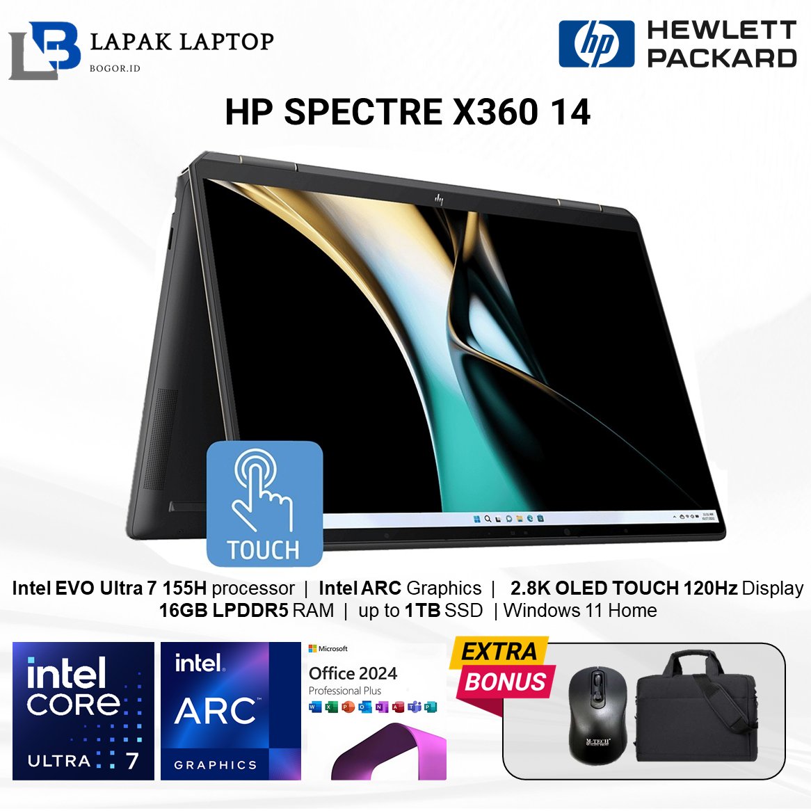 HP Spectre X360 14 OLED Touch Intel Evo Ultra 7 155H RAM 16GB 1TB Intel Arc 14.0 2.8K 120HZ BL FP PE