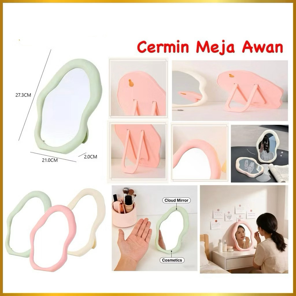 (GROSIRAN) Cermin Meja Rias Bentuk Awan Cermin Stand Aesthetic Cloud Mirror Make Up Dekorasi