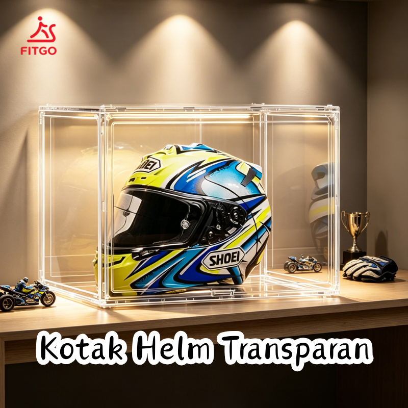 Display Box Helm Transparan Plastik, Kotak Penyimpanan Helm Anti Debu, Rak Showcase Helm Motor