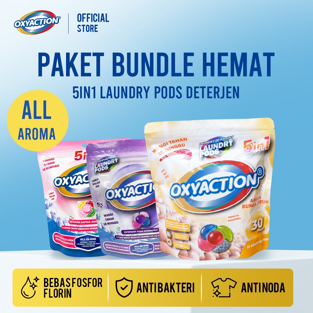 [ PAKET BUNDLE HEMAT ] OXYACTION 5in1 Laundry Pods Deterjen Kapsul Aroma Lavender | Mawar | Bunga Je