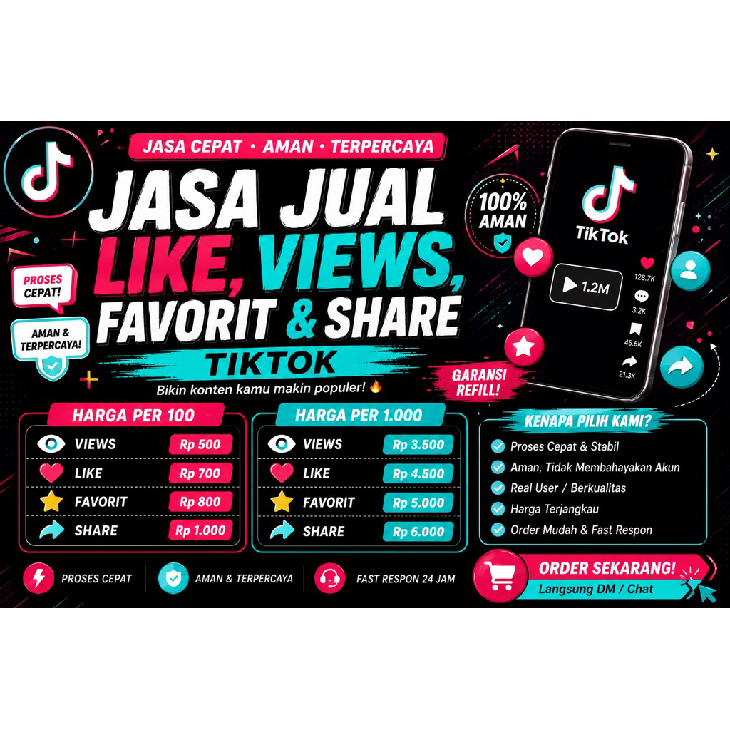 Jasa Tambah Views, Like, Favorit & Share TikTok
