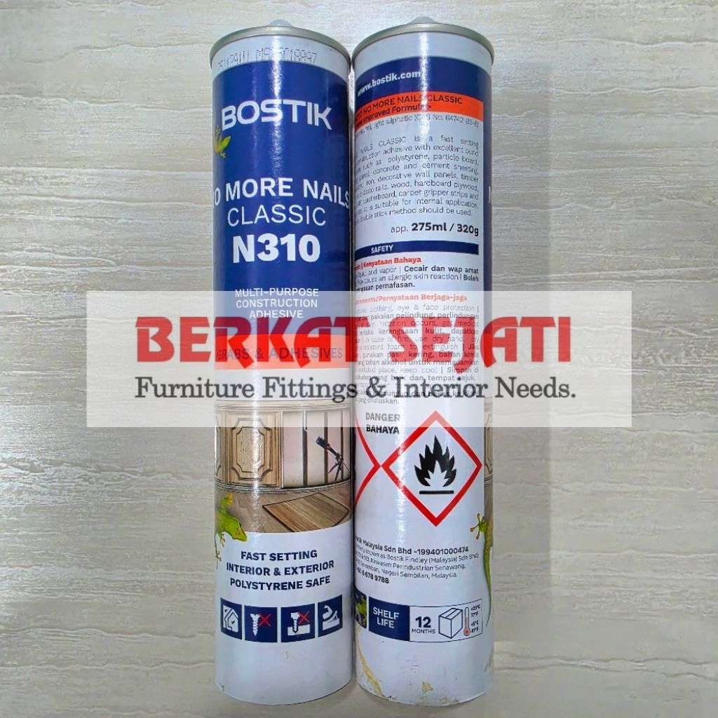 BOSTIK N310 - NO MORE NAILS 320gr Lem Kaca Cermin Kayu Keramik Batu Metal Besi Tembok Dinding Sealan