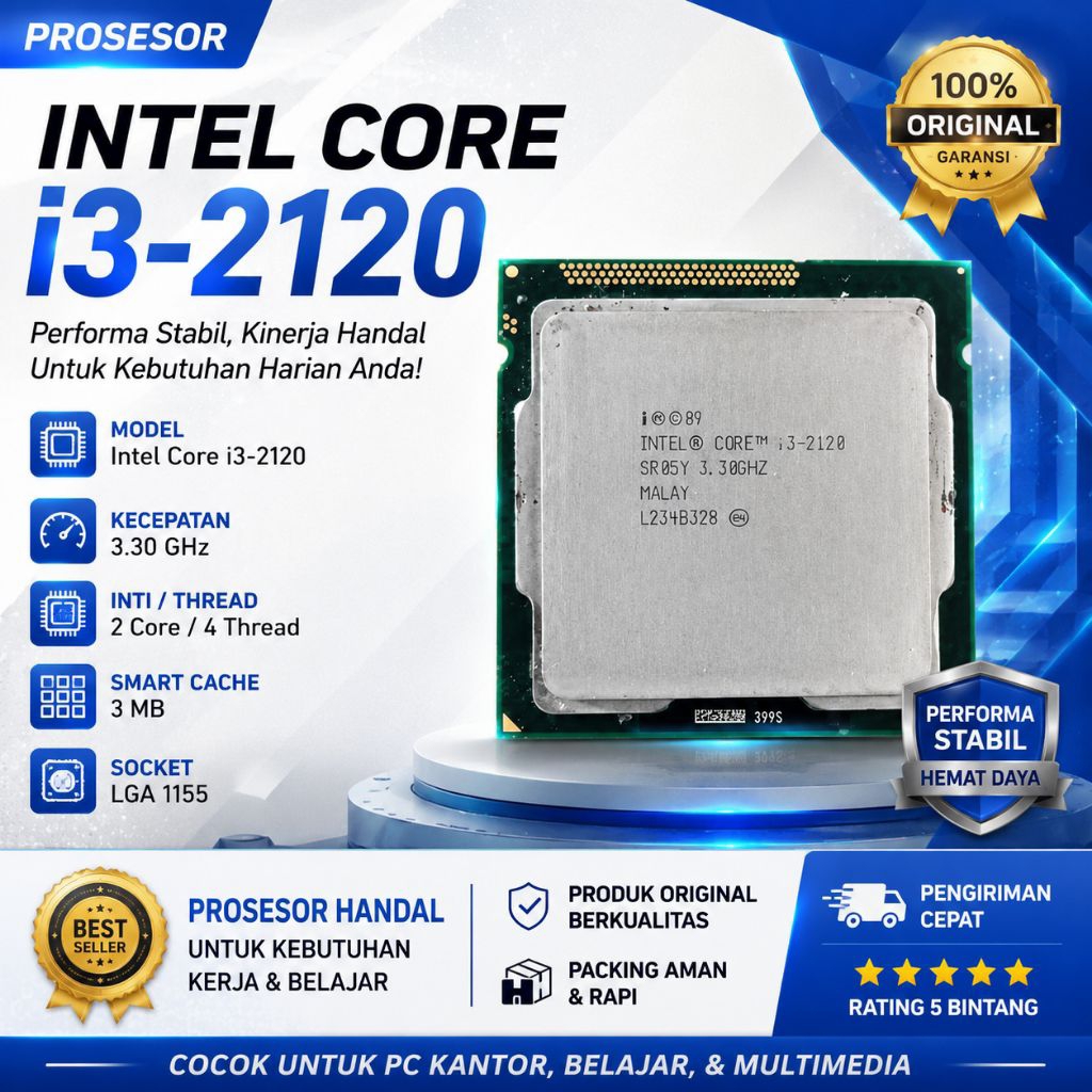 Intel Core i3-2120 Processor 3.30GHz Socket LGA1155 Bekas Normal Siap Pakai