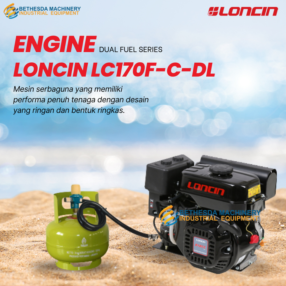 Mesin penggerak Gas LPG Loncin LC170F-C-DL Dual Fuel Series Hitam - 7HP 10HP 14 HP Putaran Lambat