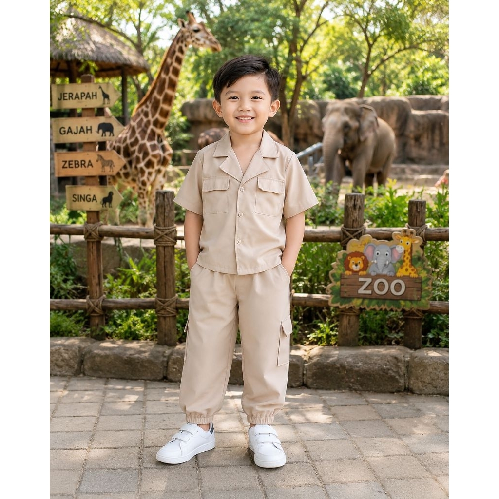 BAJUANAKUNIK / KOSTUM PENJAGA KEBUN BINATANG / KOSTUM SAFARI ZOO ANAK / KOSTUM ZOO ANAK / KOSTUM PRO