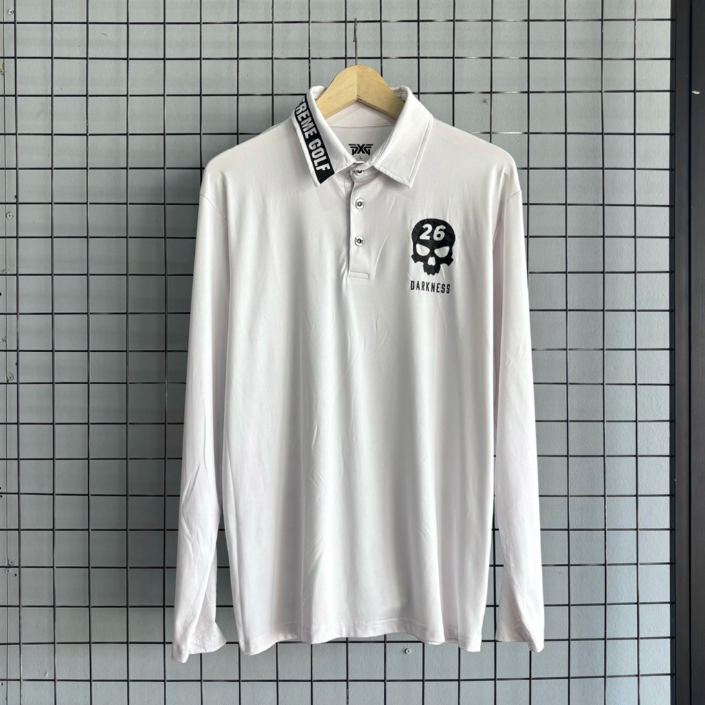 PXG Longsleeve Poloshirt in White / Kaos Kerah Lengan Panjang PXG Golf