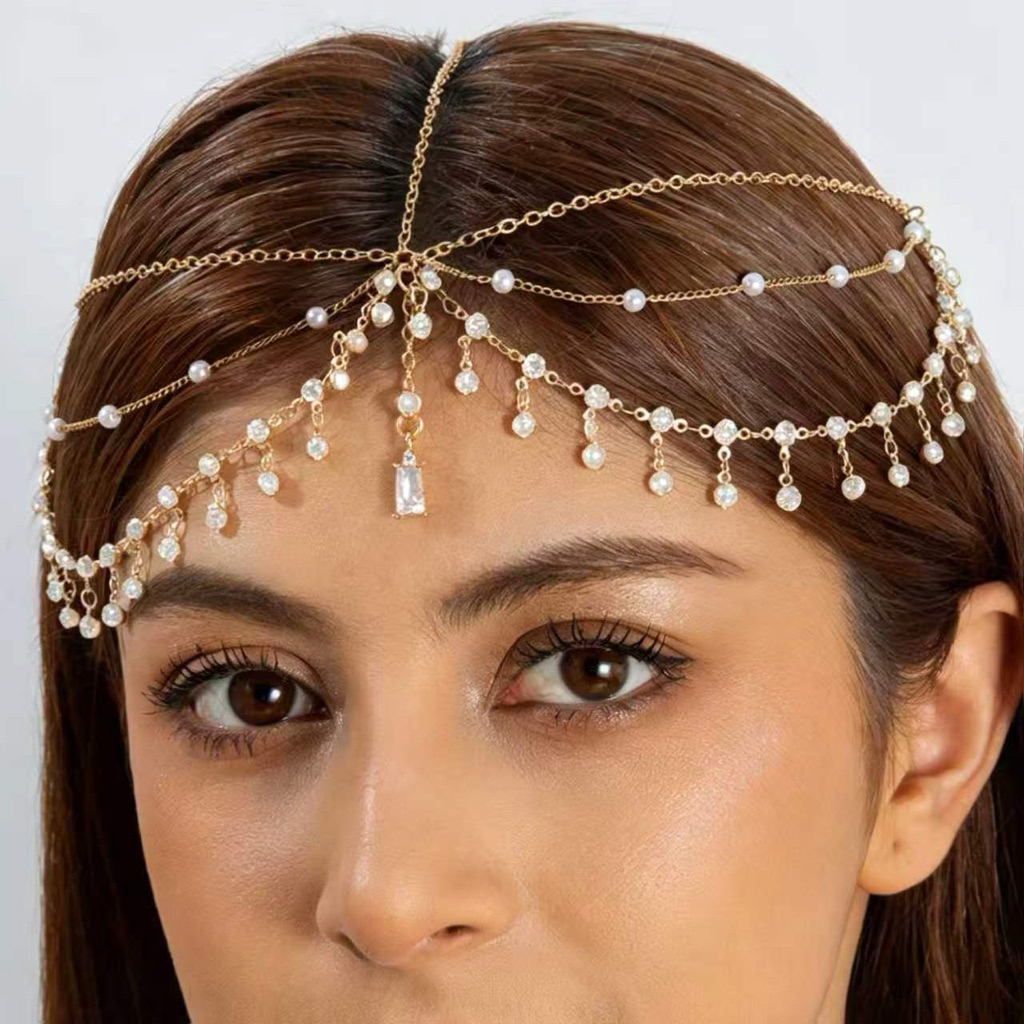 Hiasan Rambut Rumbai Permata Mutiara / Hiasan Dahi / Hiasan Rambut Arabian #HR13